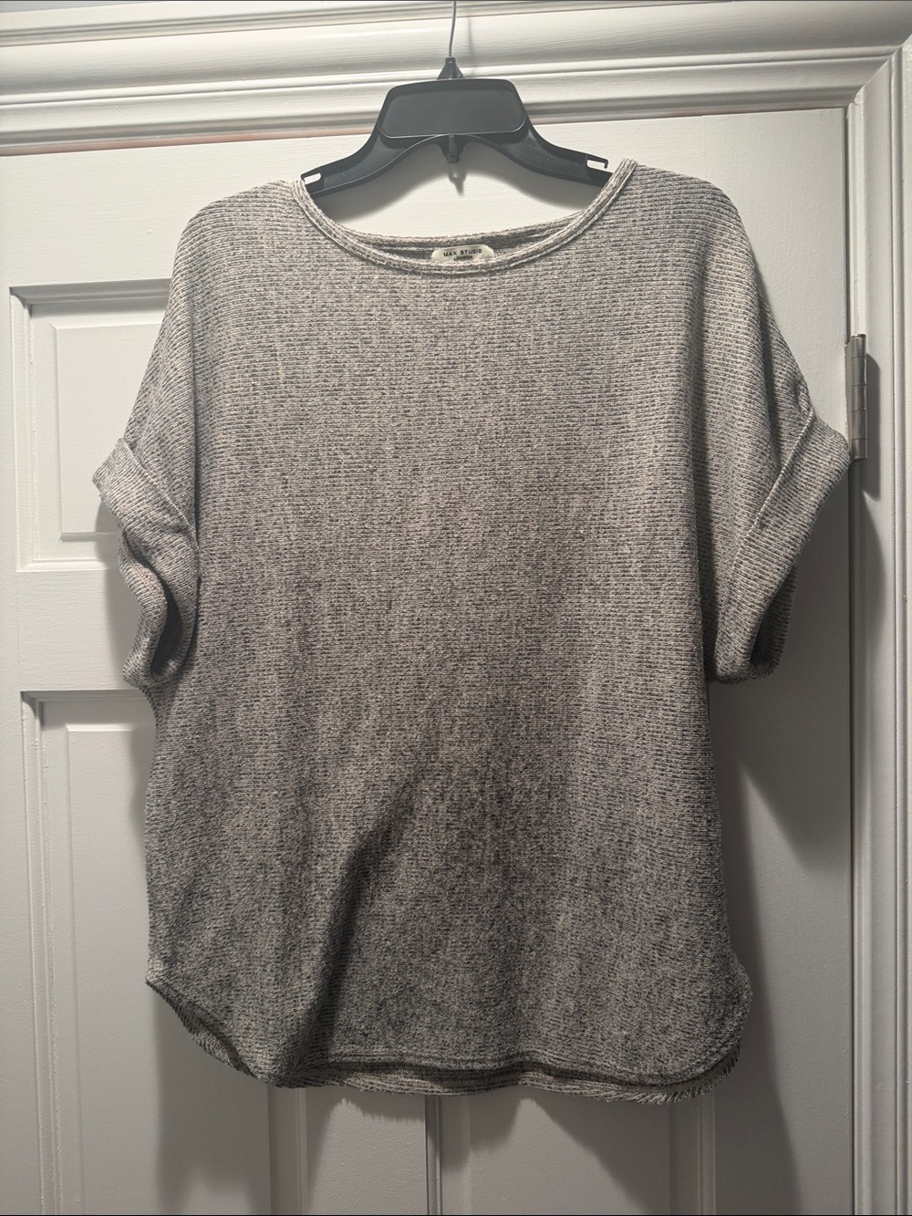 Max Studio Heather Gray Rolled-Sleeve Knit Top